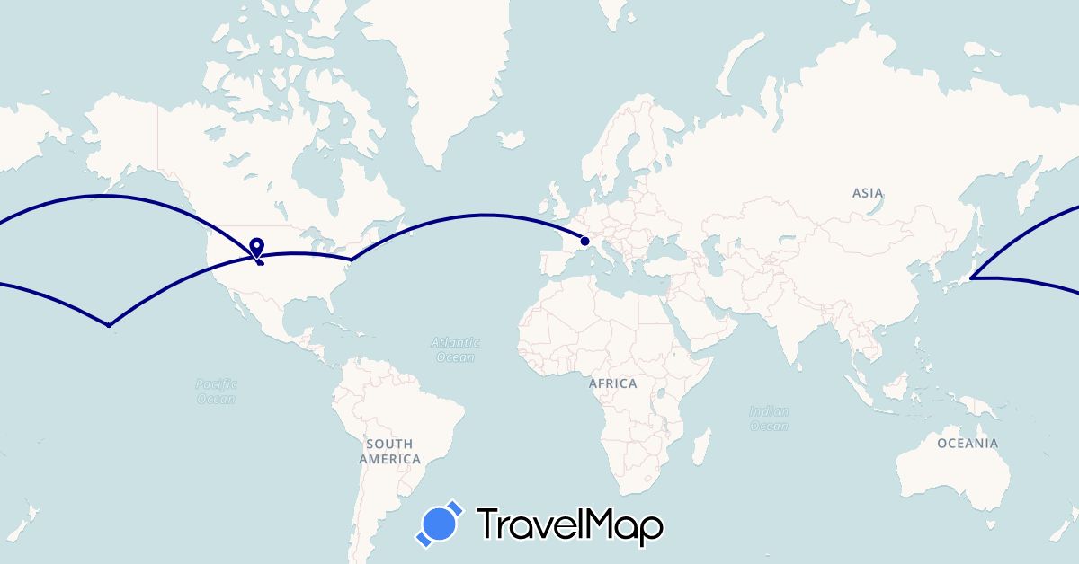 TravelMap itinerary: driving in Switzerland, France, Japan, United States (Asia, Europe, North America)